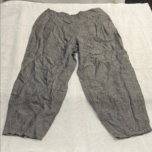 Women's‎ Gray Blue Linen Poetry Cropped Pants Barrel Cut V waist